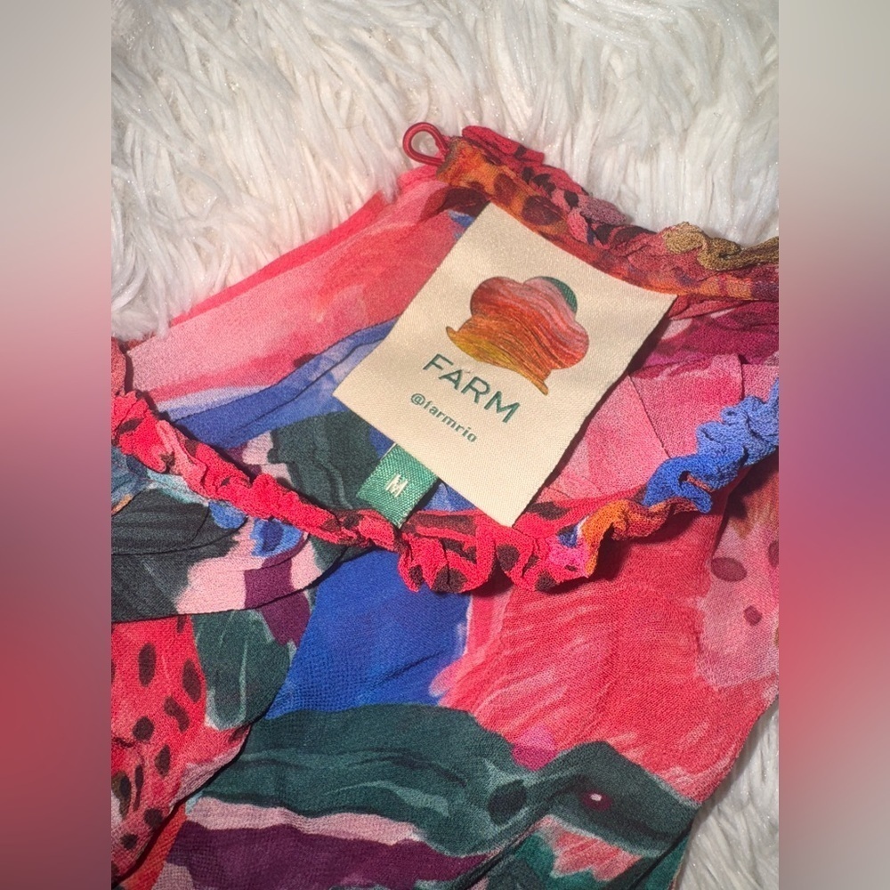 NWOT Farm Rio Animal Collage print belted long sleeves high neck Maxi Dress sz M - Picture 7 of 8